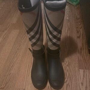 Black and Plaid Rain Boots